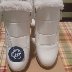 White Mountain Cream Faux-Fur Trim Cozy Slip-On Booties